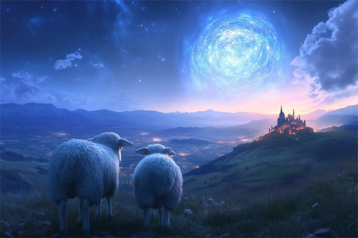 Nativity Scene Backdrop Sheep Watching Twilight Castle Christmas Backdrop Photography UK RR610-95