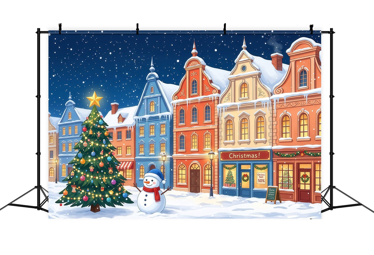 Christmas Town Backdrops Colorful Snowy Town Snowman Christmas Picture Backdrop UK RR610-97