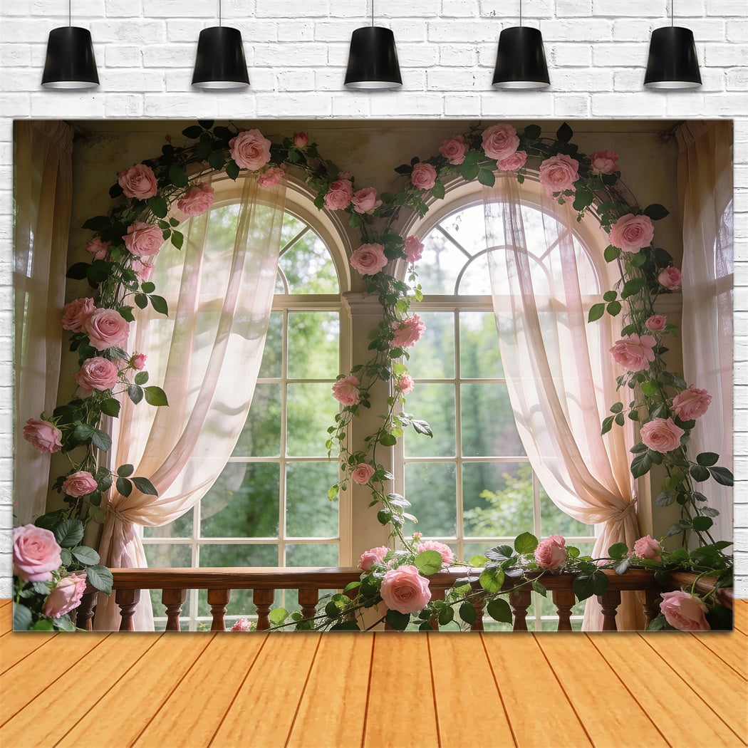 Rose Garden Backdrop Soft Pink Floral Window Glow Spring Photography Backdrops UK RR62-12