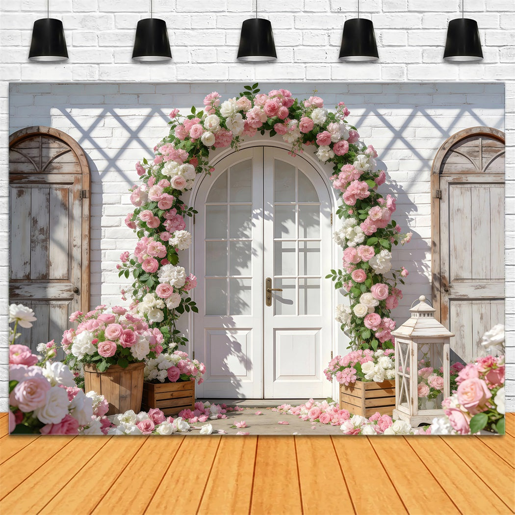 Garden Photo Backdrop Romantic Rose Brick Arch Spring Time Backdrop UK RR62-15