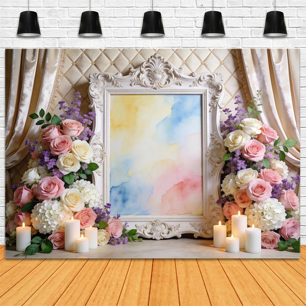 Spring Floral Backdrop Ornate Frame Watercolor Flowers Spring Backdrop Ideas UK RR62-2