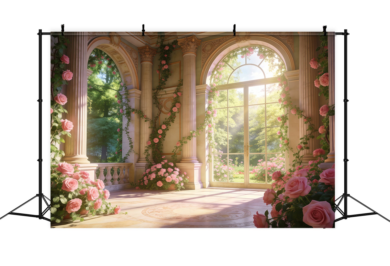 Rose Garden Backdrop Elegant Palace Flower Sunlight Spring Photo Backdrop UK RR62-20