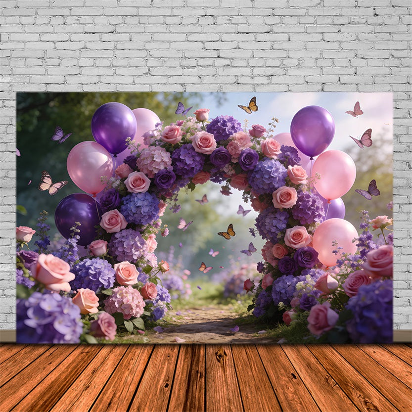 Spring Balloon Backdrop Blush Pink Purple Flower Arch Floral Garland Backdrop UK RR62-24