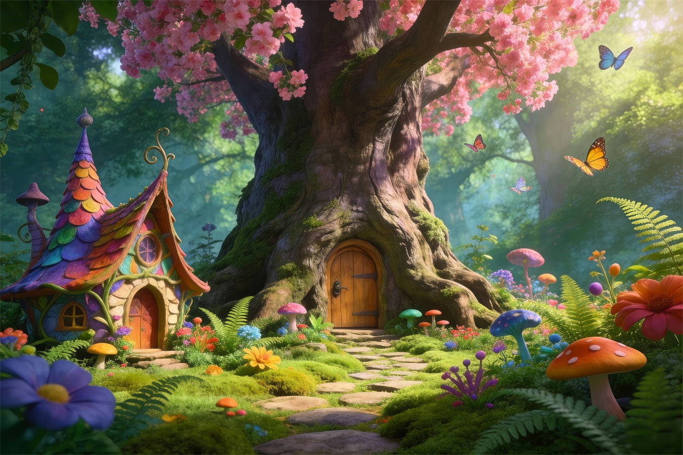 Cherry Blossom Backdrop Enchanted Pink Flower Tree Forest Spring Time Backdrop UK RR62-34