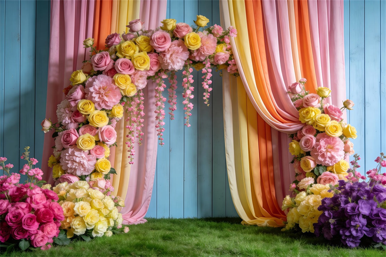 Spring Wedding Backdrop Pastel Flower Draped Arch Floral Garden Backdrop UK RR62-37