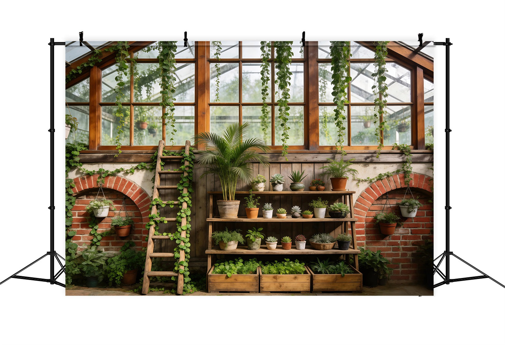 Spring Greenhouse Backdrop Rustic Botanical Shelves Photography Spring Backdrop UK RR62-40