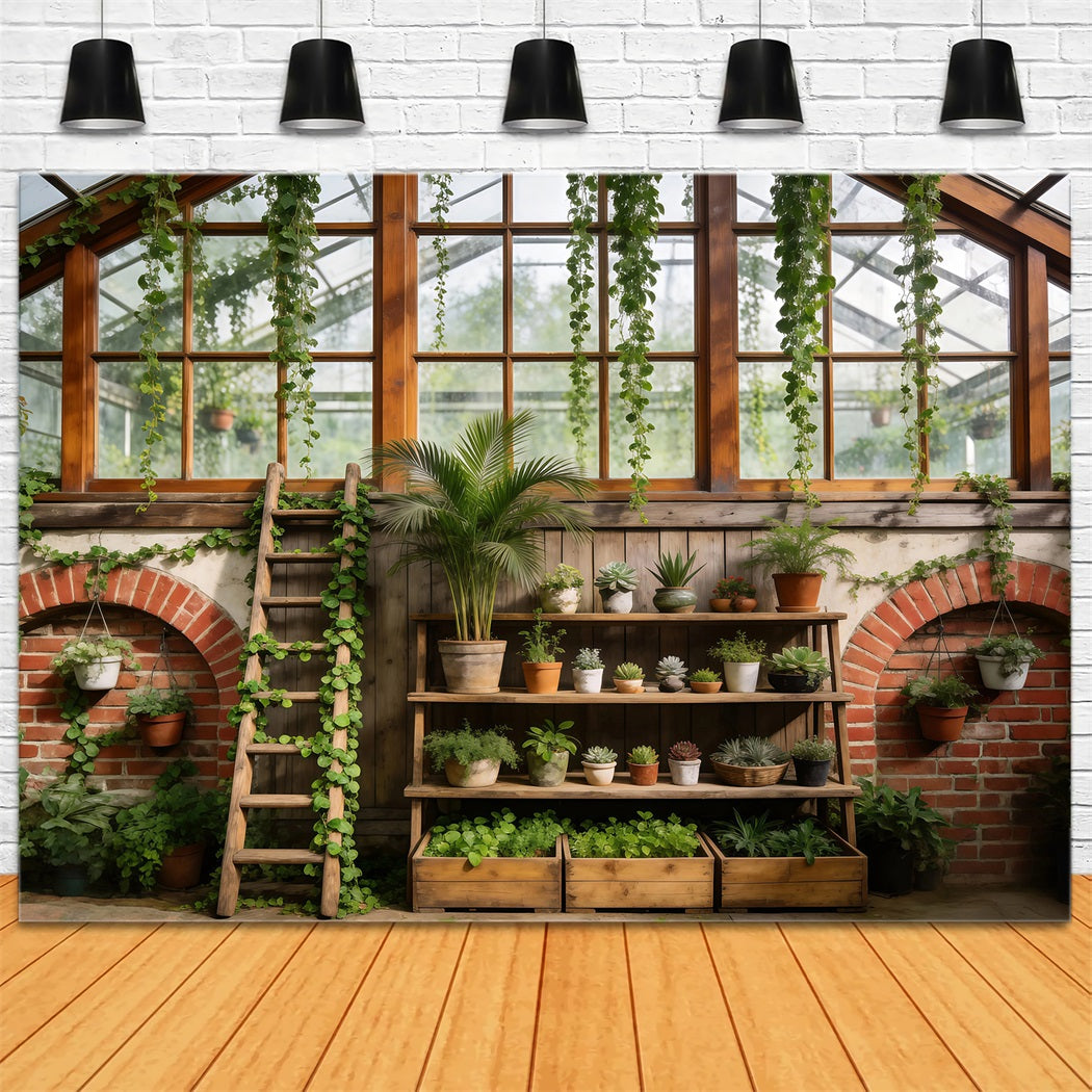 Spring Greenhouse Backdrop Rustic Botanical Shelves Photography Spring Backdrop UK RR62-40