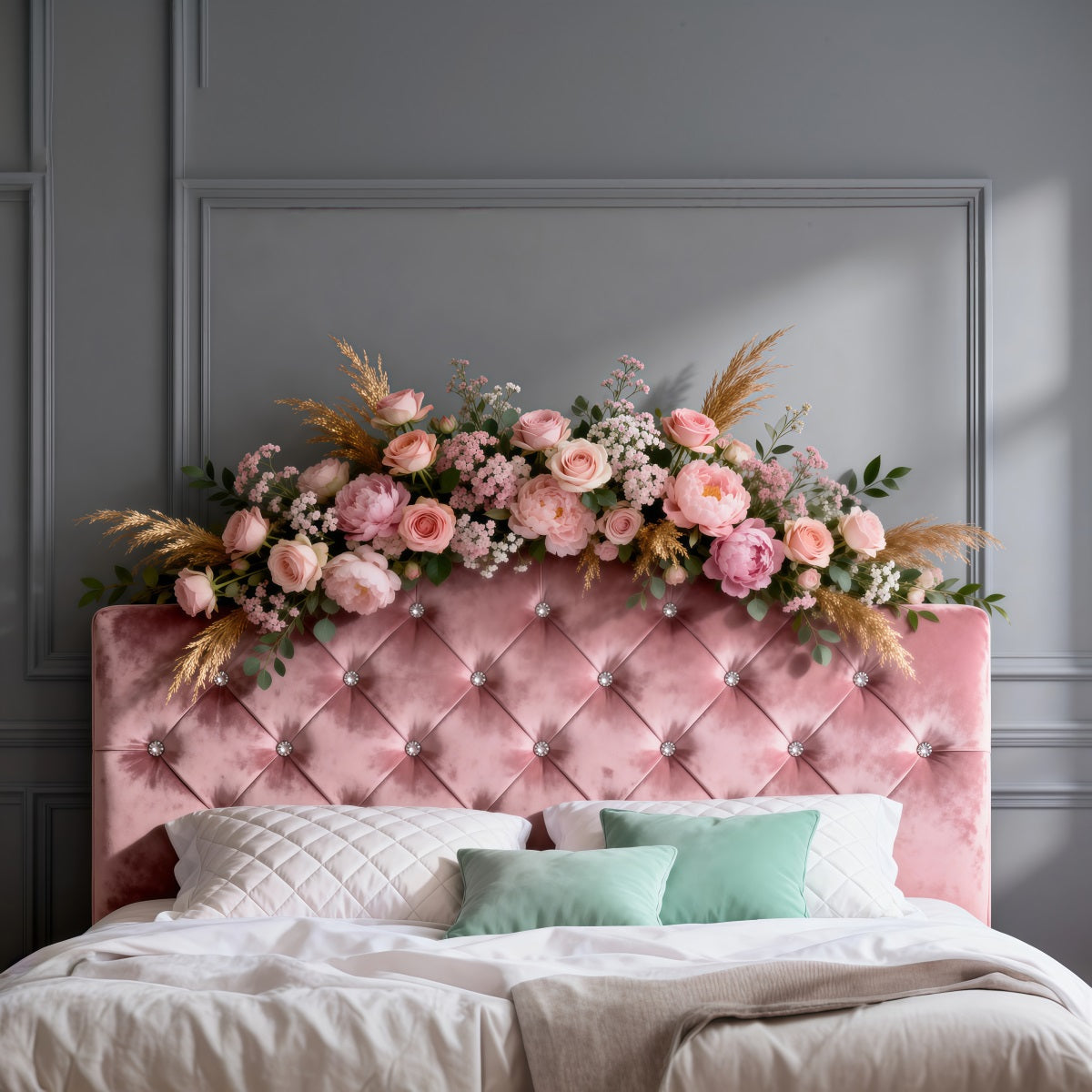 Boudoir Headboard Backdrop Blush Velvet Floral Crown Backdrops for Boudoir UK RR62-51