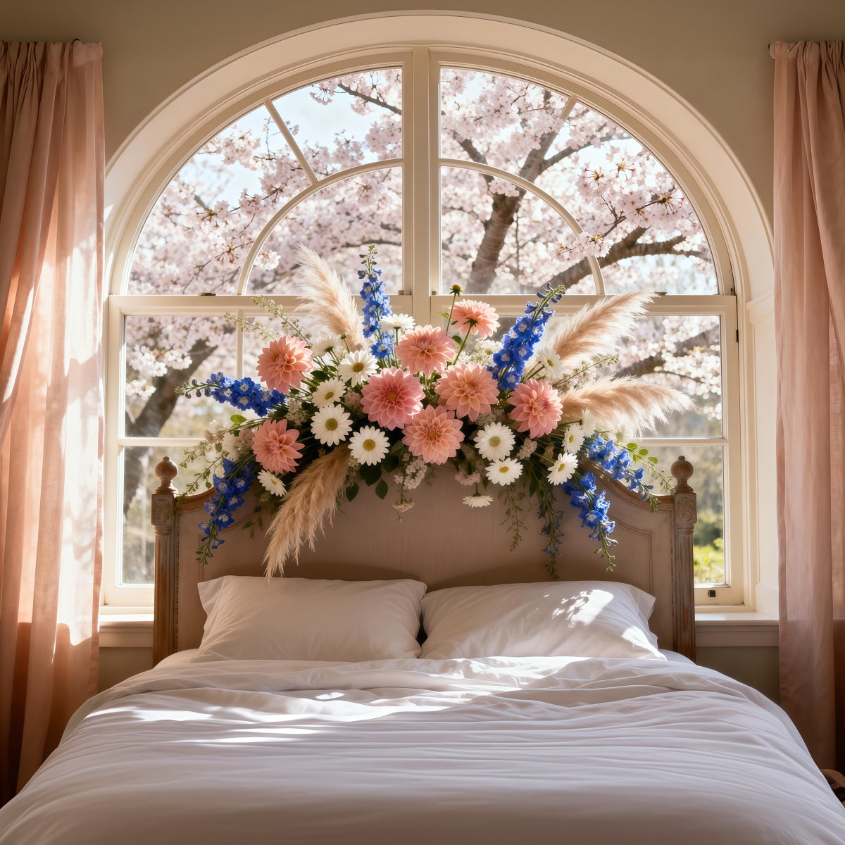 Backdrops For Boudoir Photography Sunlit Blossom Window Bed Headboard Backdrops UK RR62-55