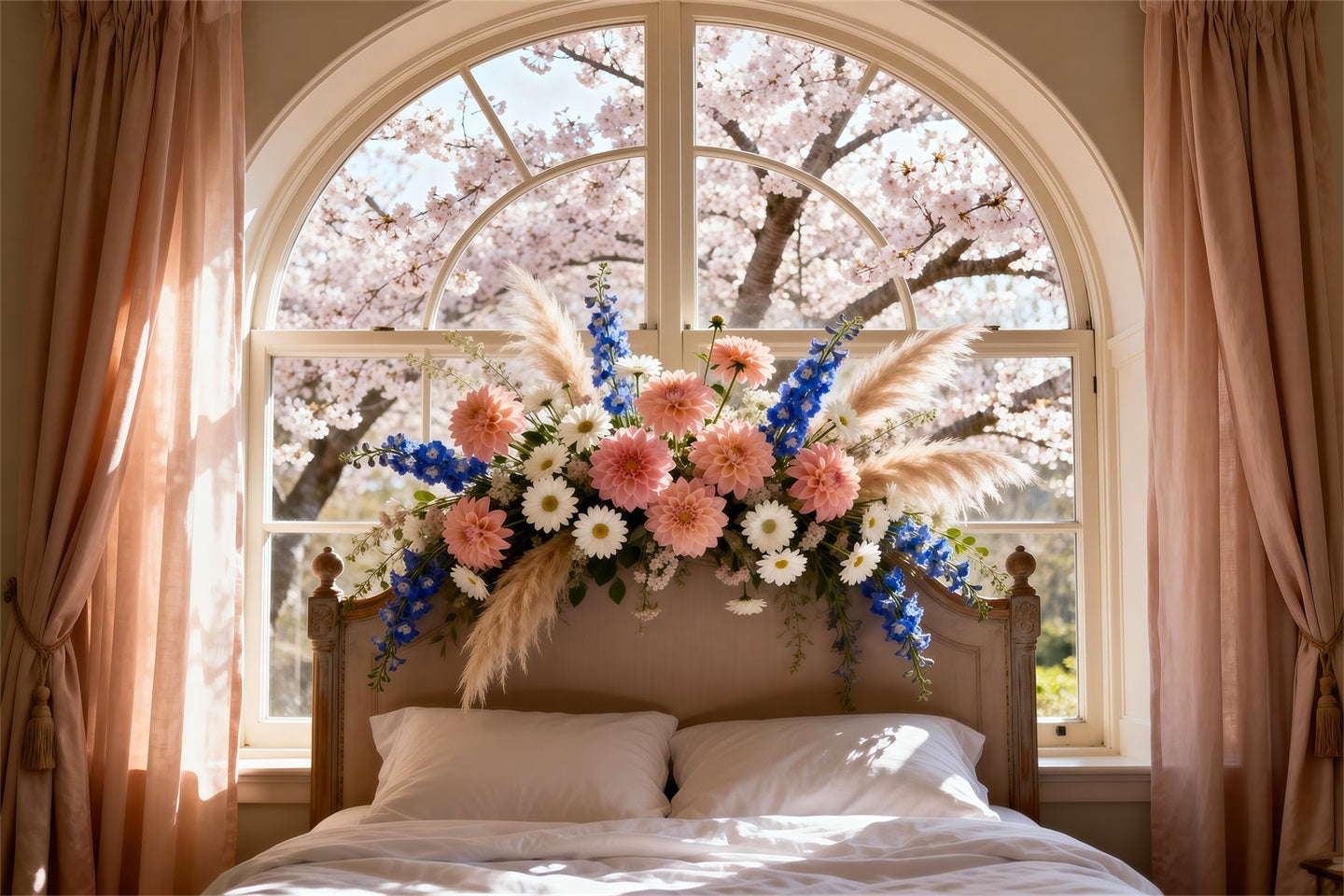 Backdrops For Boudoir Photography Sunlit Blossom Window Bed Headboard Backdrops UK RR62-55