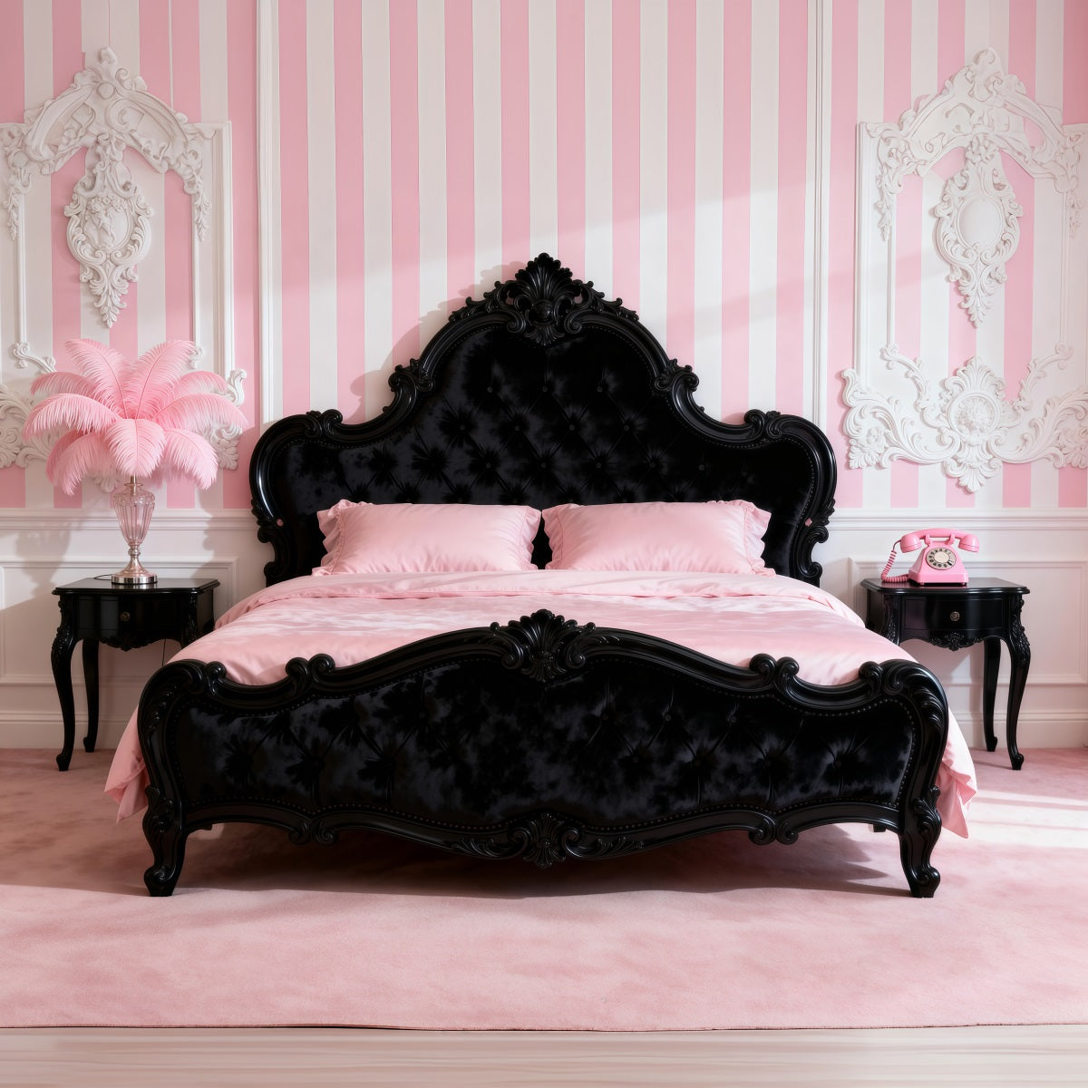 Boudoir Headboard Backdrop Baroque Pink Stripe Elegance Headboard Backdrop Ideas UK RR62-56