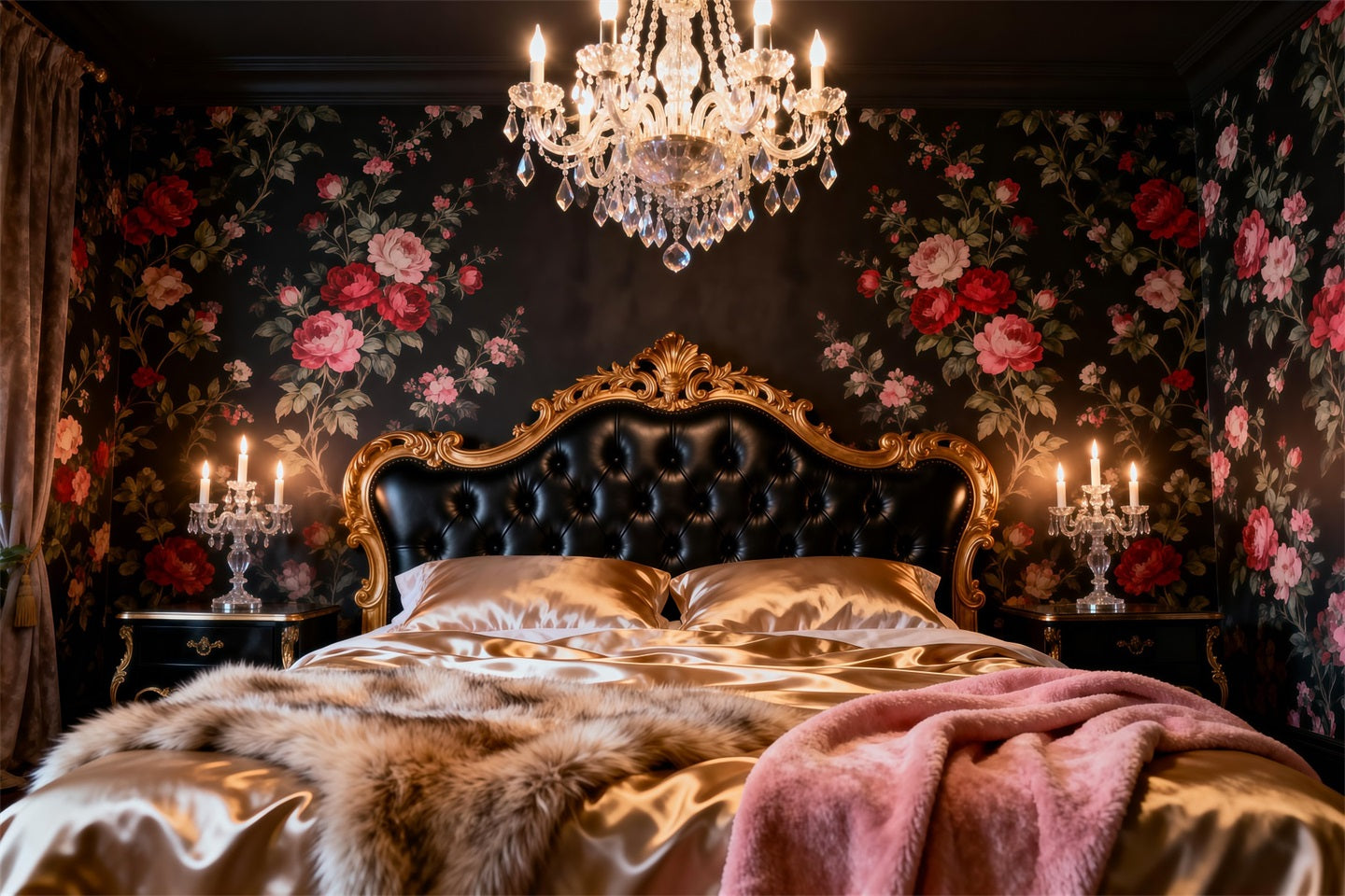 Boudoir Headboard Backdrop Dark Floral Chandelier Luxury Headboard Photo Backdrop UK RR62-57