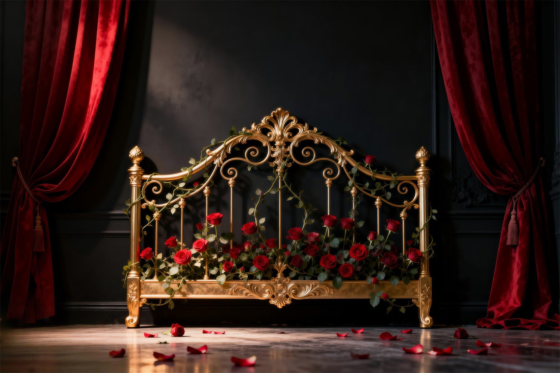 Boudoir Headboard Backdrop Gilded Rose Iron Bed Vintage Wall Backdrop UK RR62-59