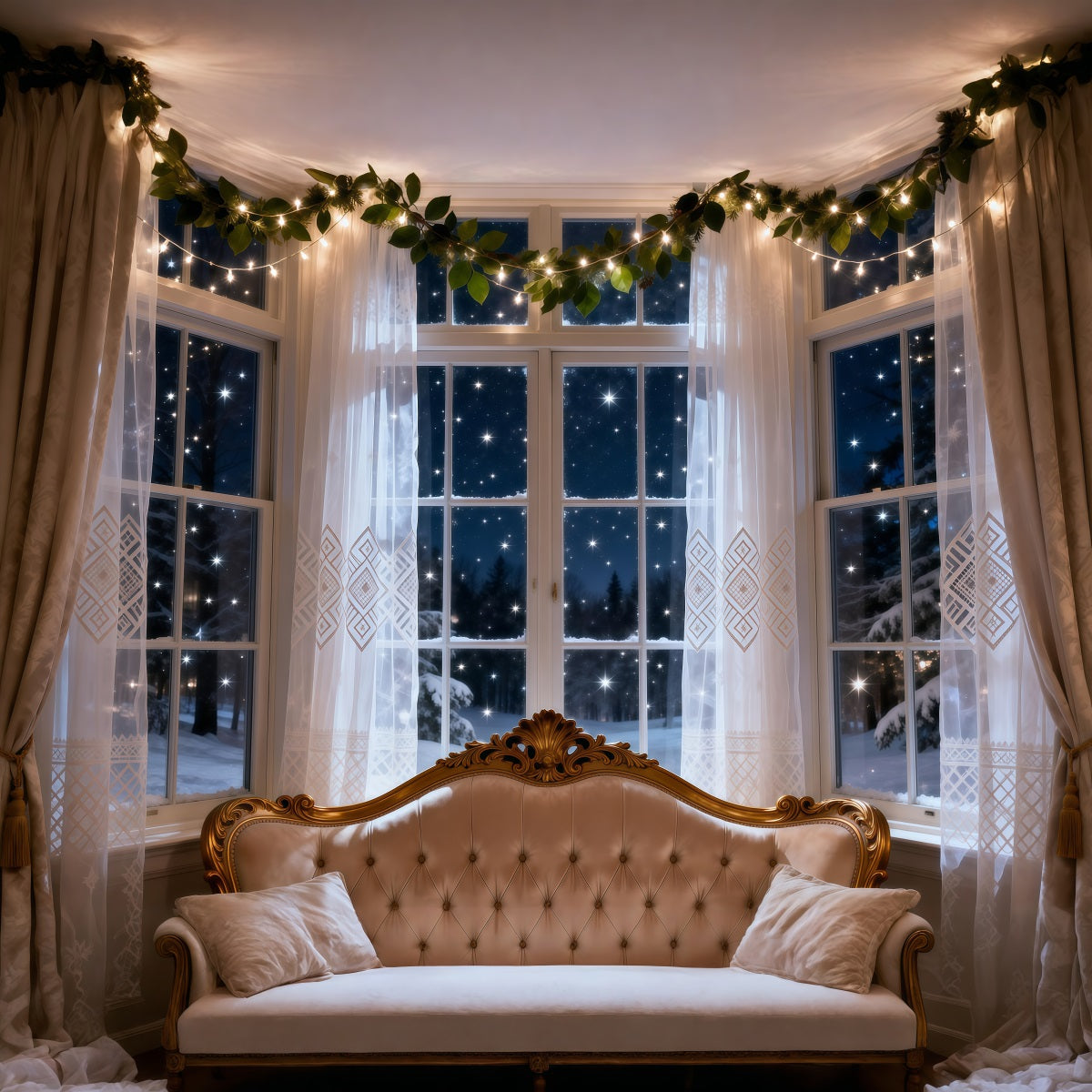 Boudoir Headboard Backdrop Starry Winter Window Glow Boudoir Backdrop Ideas UK RR62-61