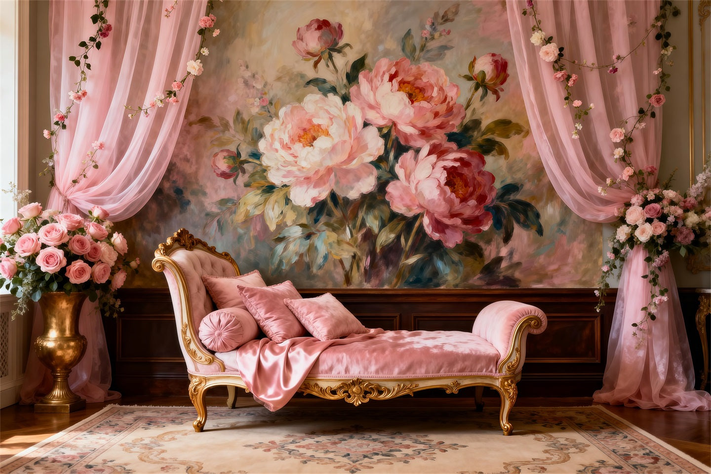 Boudoir Backdrop Ideas Romantic Blush Painted Peonies Vintage Photo Backdrops UK RR62-62