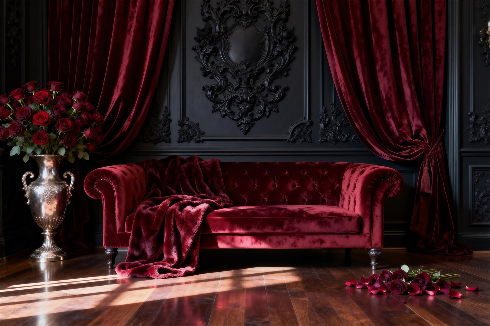 Boudoir Photography Backdrops Crimson Velvet Rose Salon Retro Photo Backdrop UK RR62-65