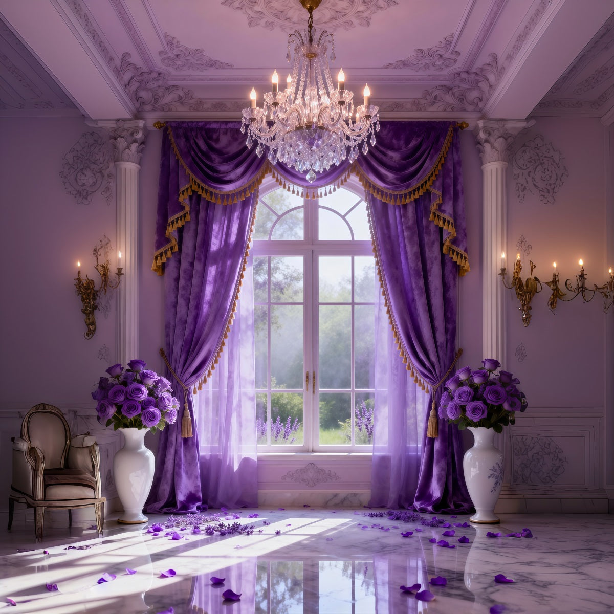 Boudoir Photo Backdrops Lavender Crystal Draped Window Vintage Backdrop UK RR62-72