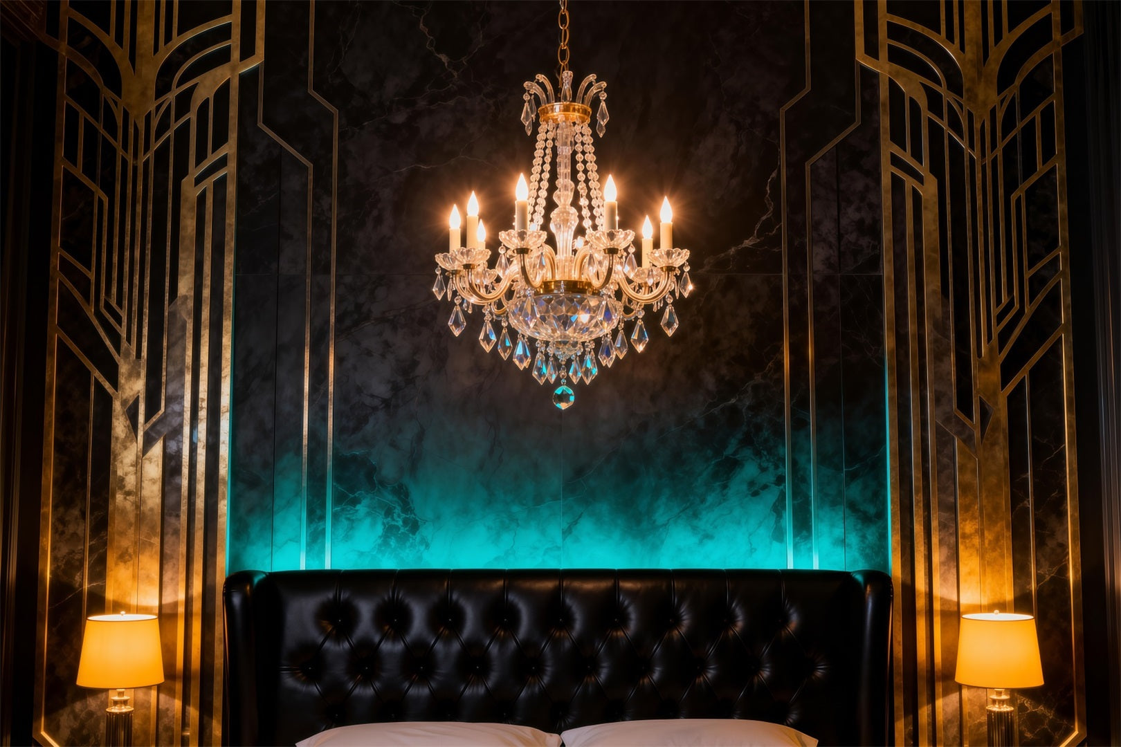 Boudoir Headboard Backdrop Art Emerald Chandelier Bedroom Classic Photo Backdrop UK RR62-74