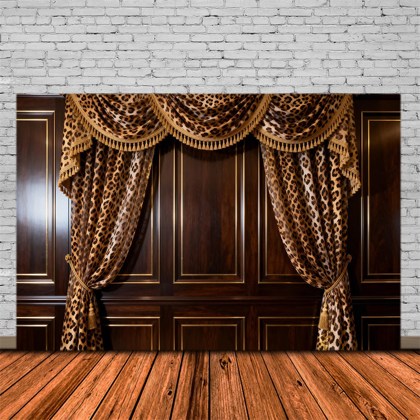 Boudoir Backdrop Leopard Draped Noir Wood Panels Vintage Wall Backdrop UK RR62-76