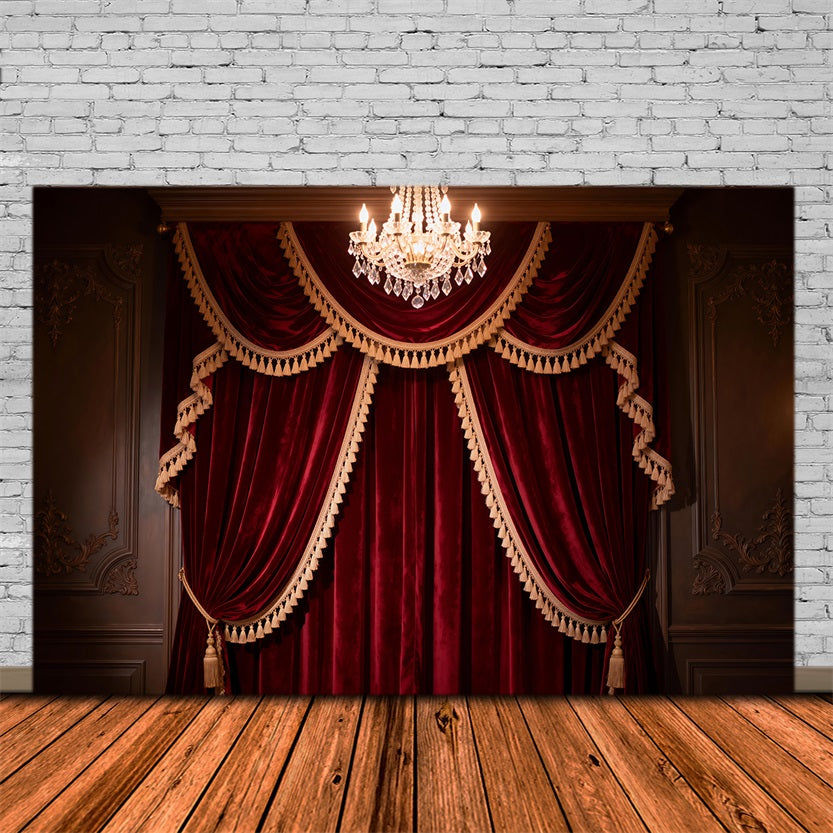 Boudoir Photography Backdrops Grand Burgundy Tassel Curtain Chandelier Vintage Backdrop UK RR62-77