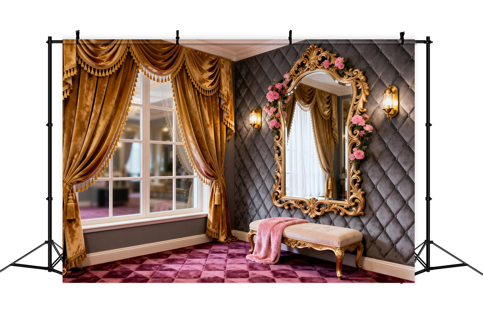 Boudoir Backdrop Ideas Golden Window Vanity Rose Mirror Classic Photo Backdrop UK RR62-78