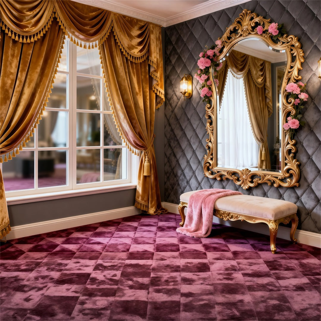 Boudoir Backdrop Ideas Golden Window Vanity Rose Mirror Classic Photo Backdrop UK RR62-78