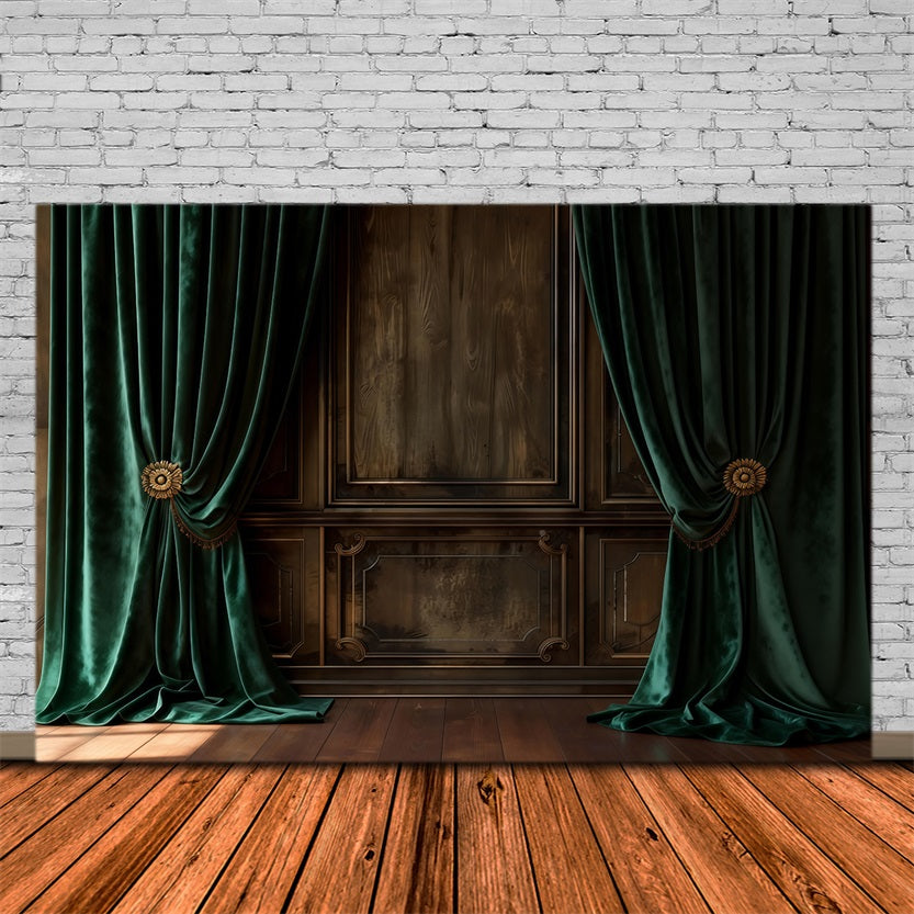 Boudoir Photography Backdrops Emerald Velvet Draped Wood Wall Vintage Studio Backdrop UK RR62-85