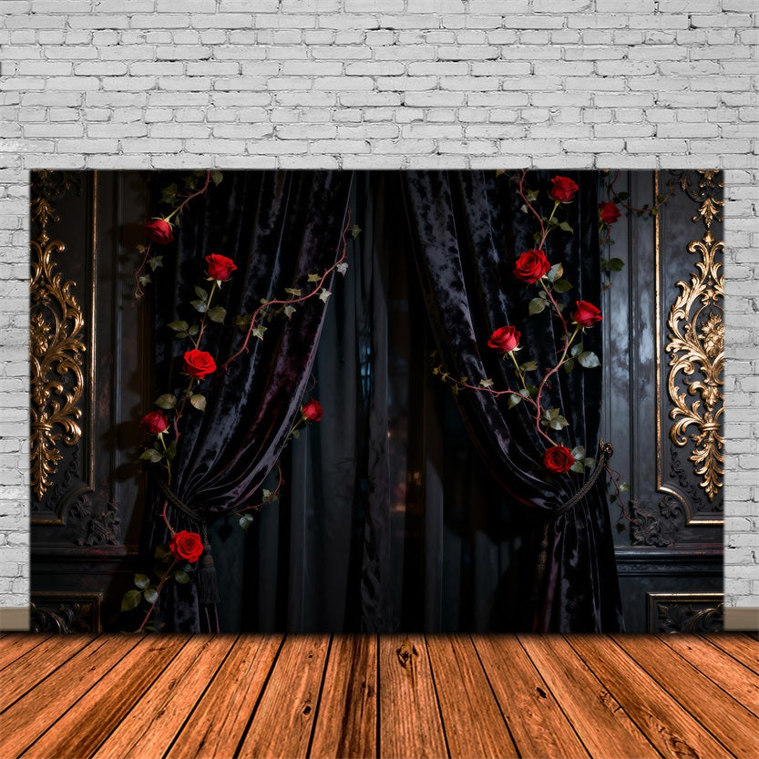 Boudoir Backdrop Black Velvet Rose Curtain Wall Vintage Photography Backdrops UK RR62-92