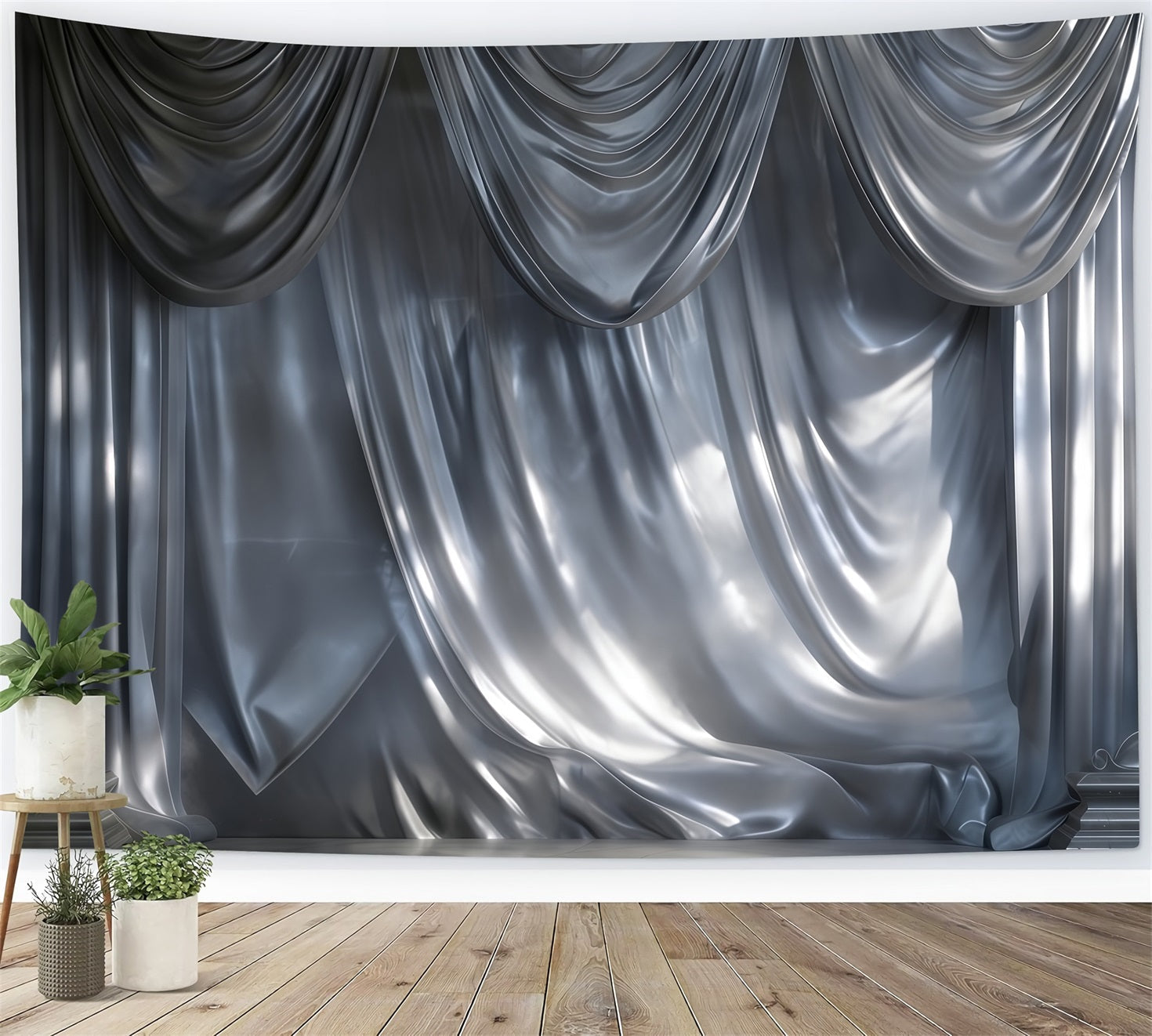 Boudoir Backdrop Ideas Silver Satin Cascading Drapery Retro Photo Backdrop UK RR62-94