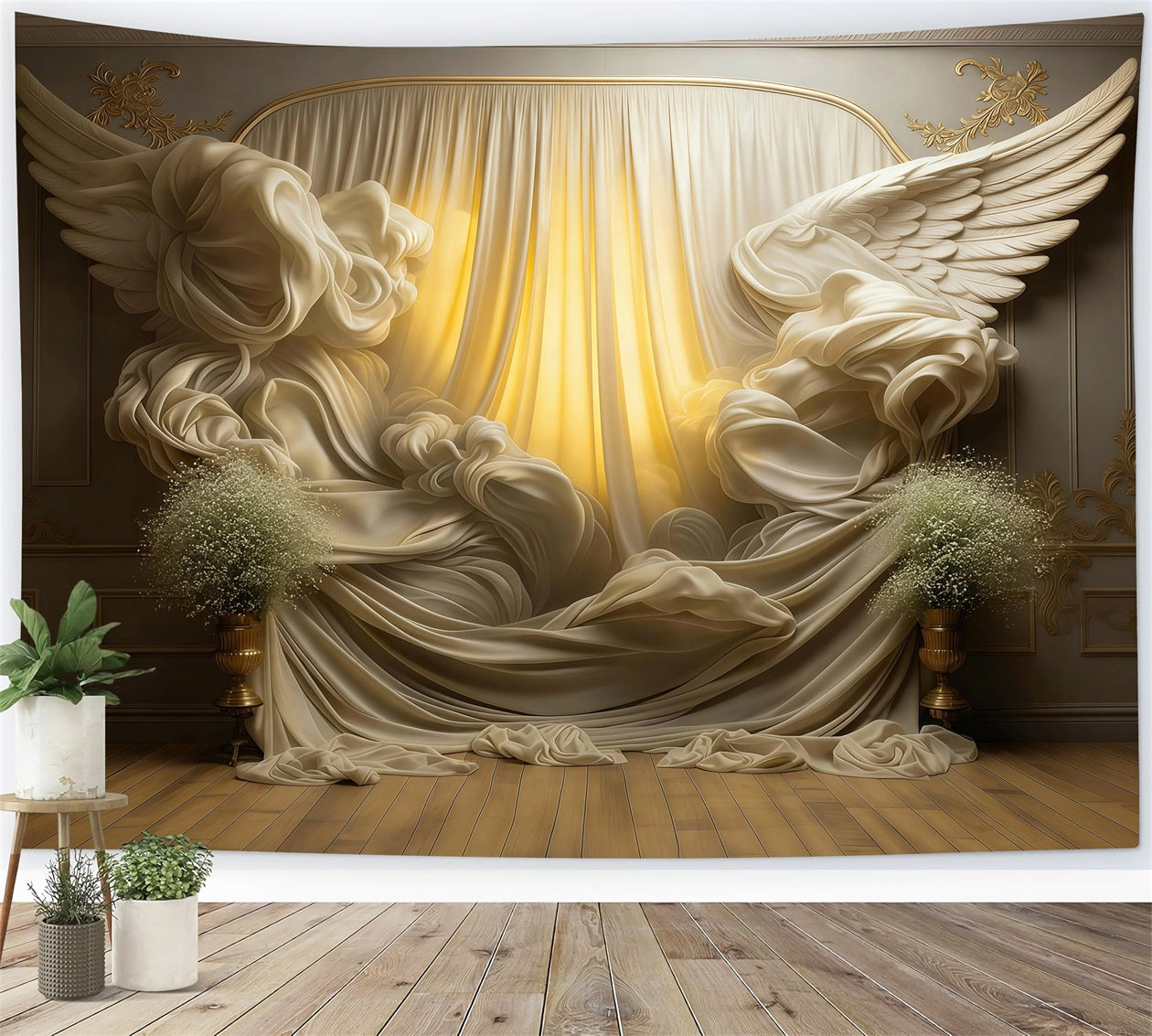Boudoir Photo Backdrops Golden Winged Drapery Glow Vintage Photo Backdrop UK RR62-96