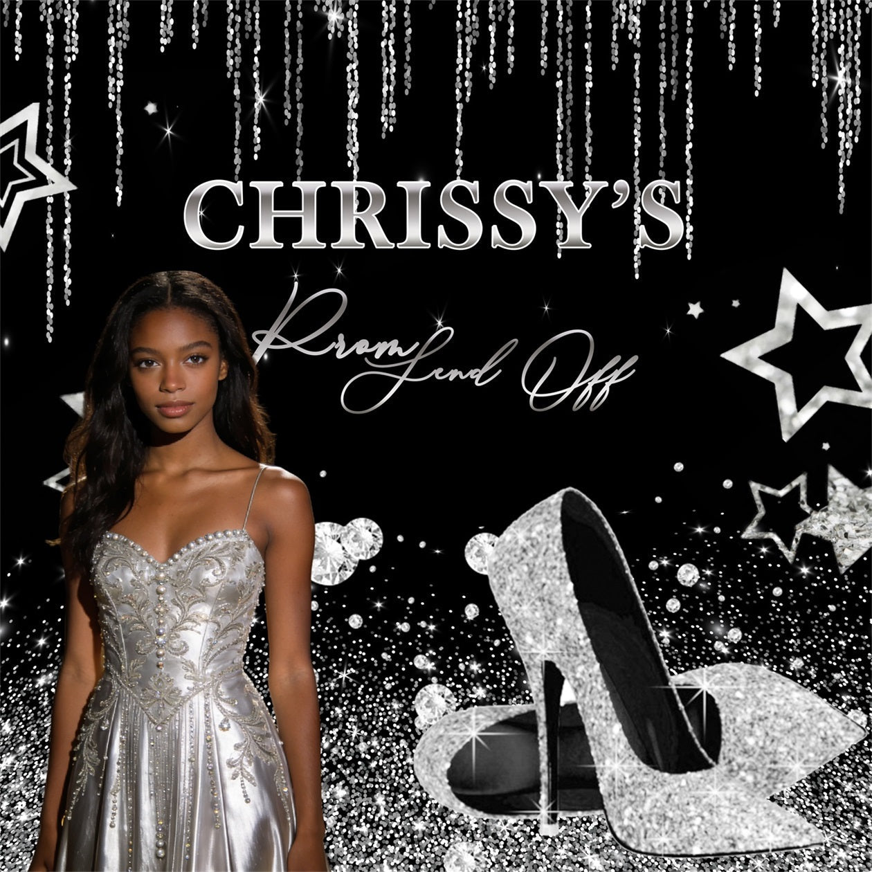 Prom Send Off Backdrops Black Silver Glitter Graduation Party Backdrop UK RR63-1