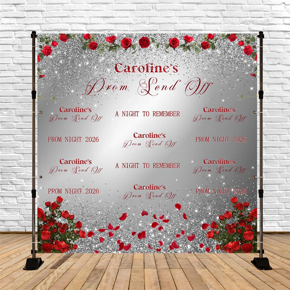Prom Send Off Backdrops Silver Glitter Red Rose Customizable Graduation Backdrop UK RR63-10