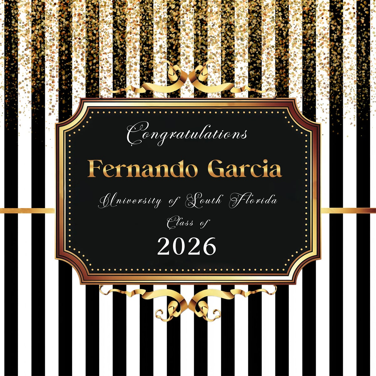 Graduation Backdrop Banner Black Stripe Gold Glitter Personalized Graduation Backdrop UK RR63-11