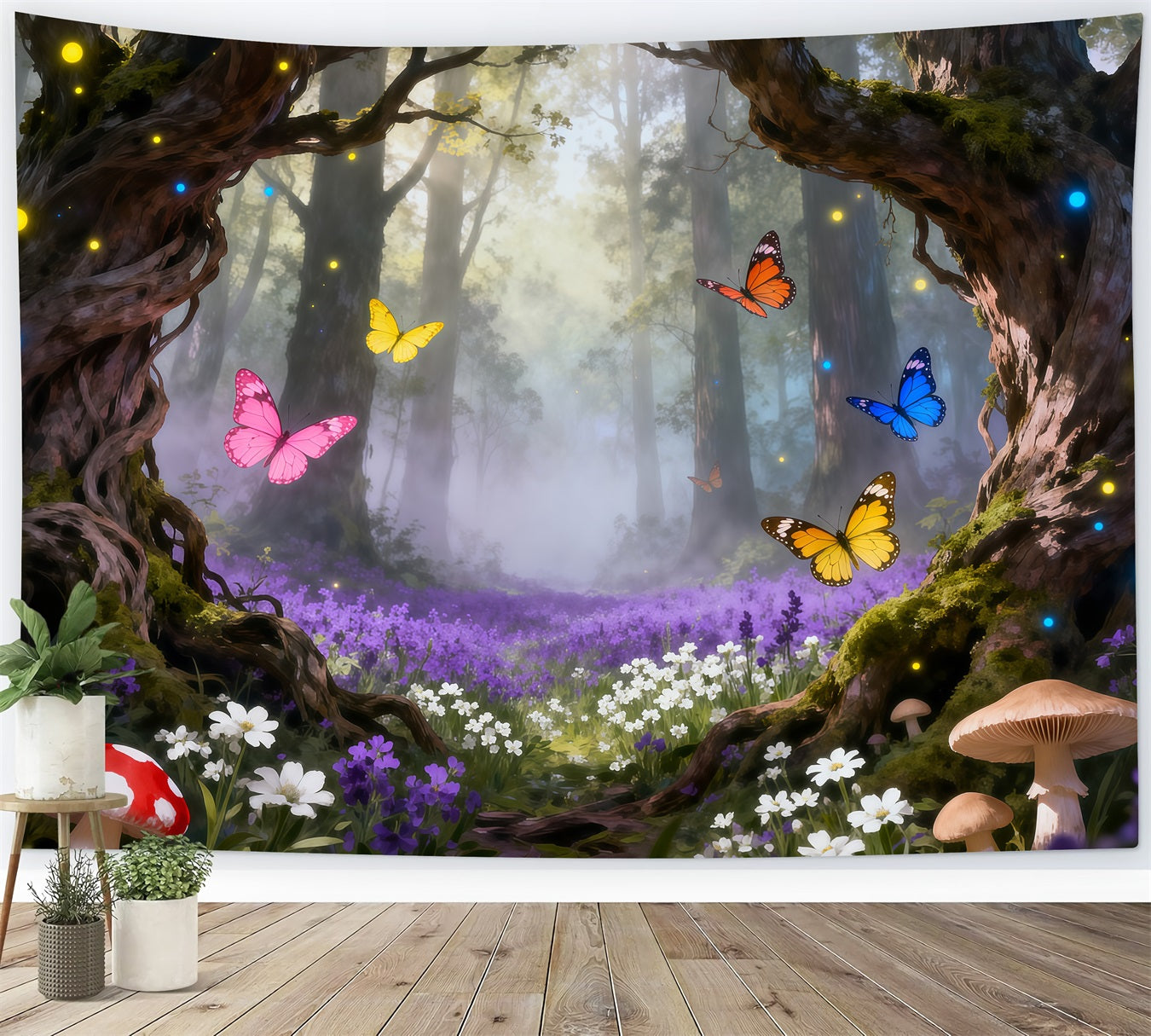 Enchanted Forest Backdrop Butterfly Glowing Fairy Woodland Forest Photo Booth Backdrop UK RR63-121