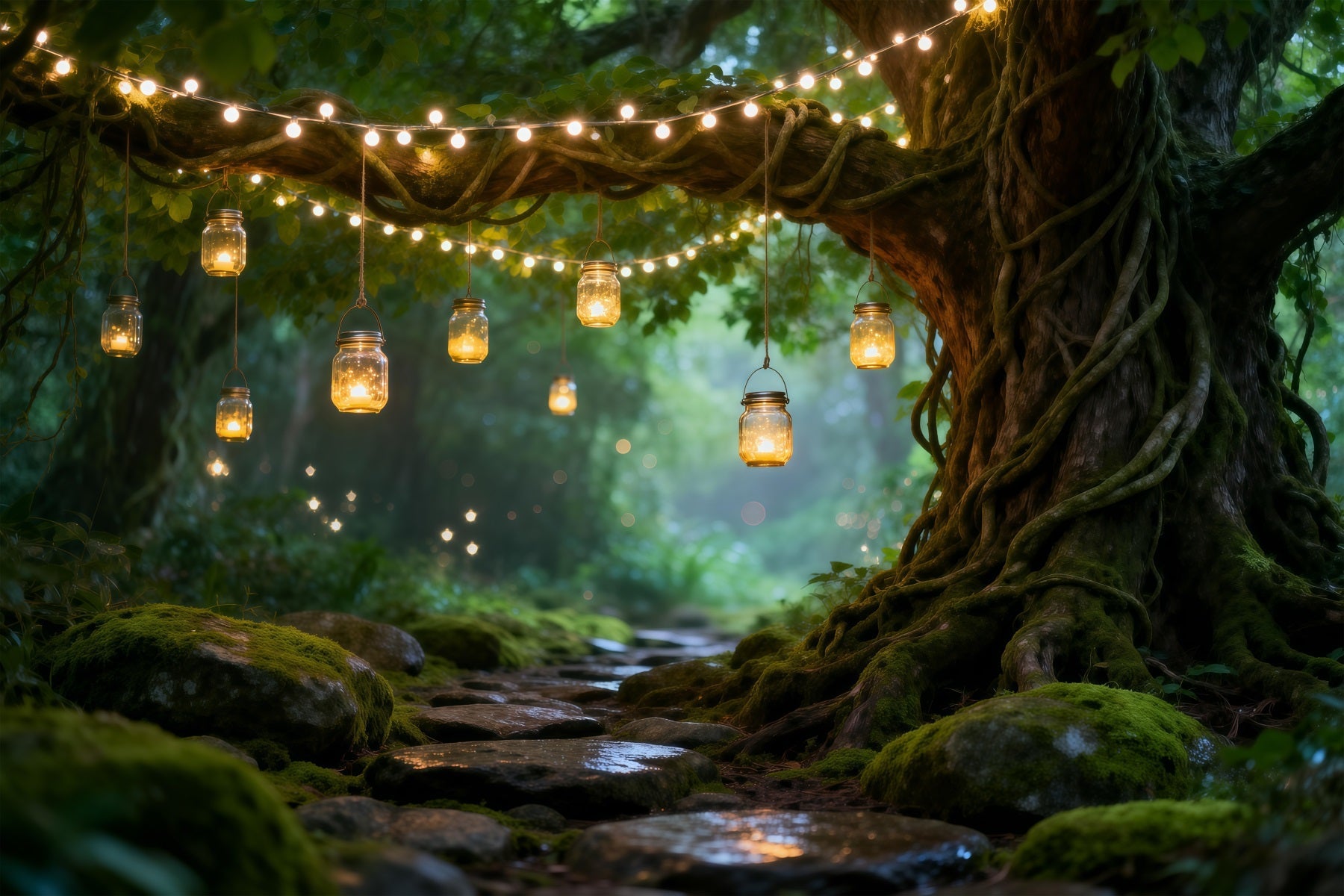 Forest Backdrops Rustic String Light Mason Jar Woodland Enchanted Forest Backdrop Diy UK RR63-123