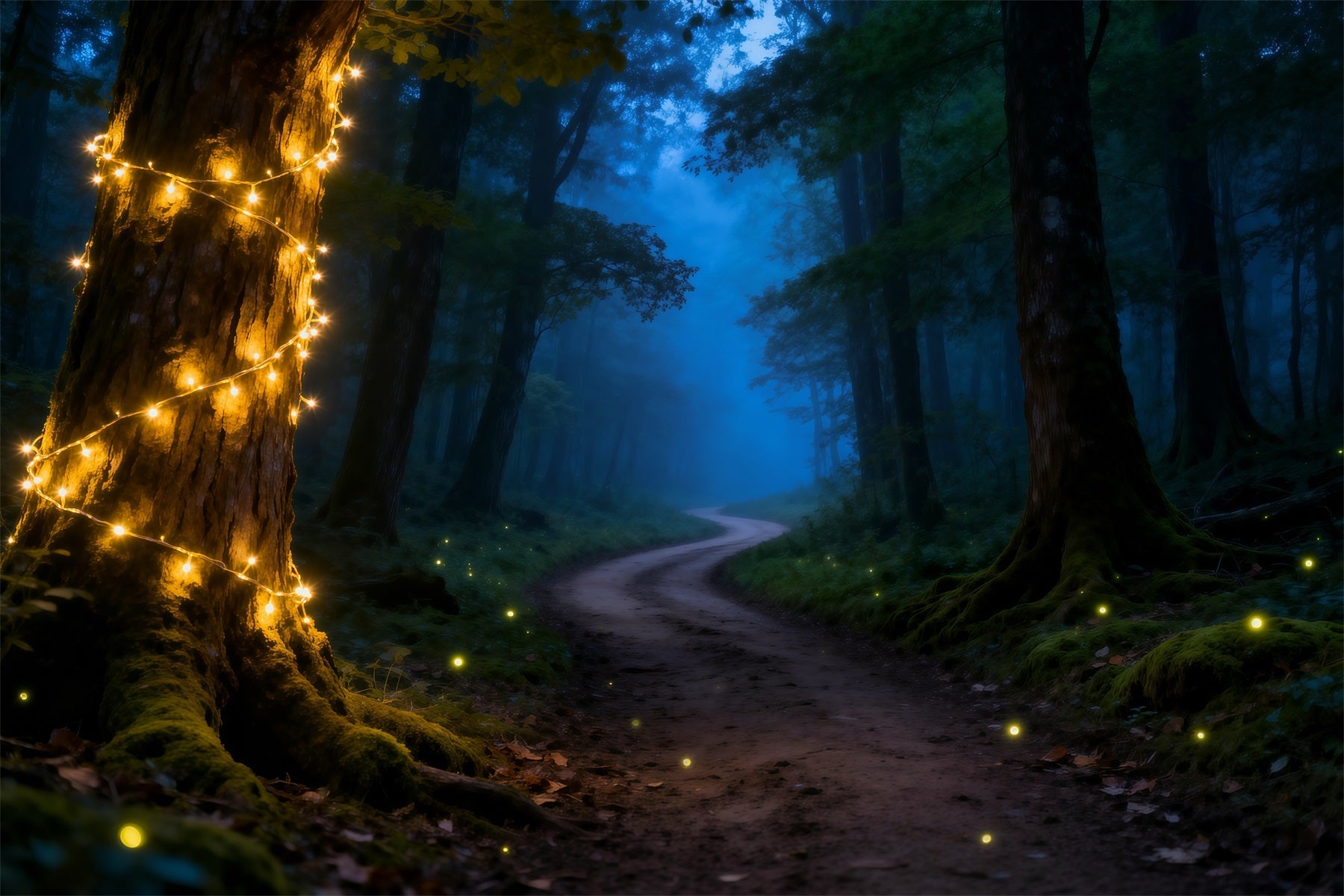 Creepy Forest Backdrop Mystic Night Forest Path Fairy Lights Backdrop Forest Theme UK RR63-129