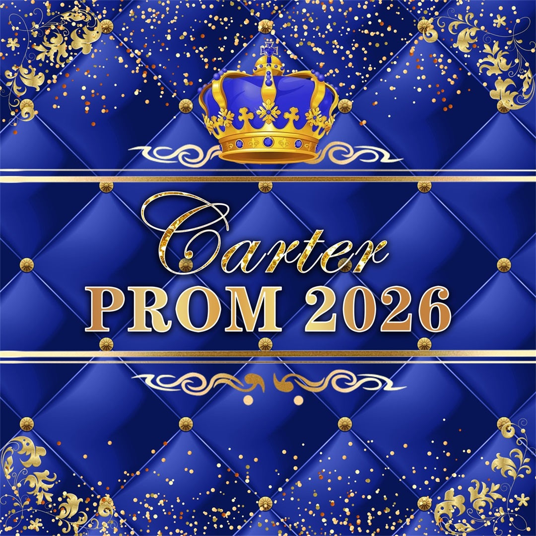 Prom 2026 Backdrop Royal Blue Crown Confetti Graduation Party Backdrop Ideas UK RR63-13