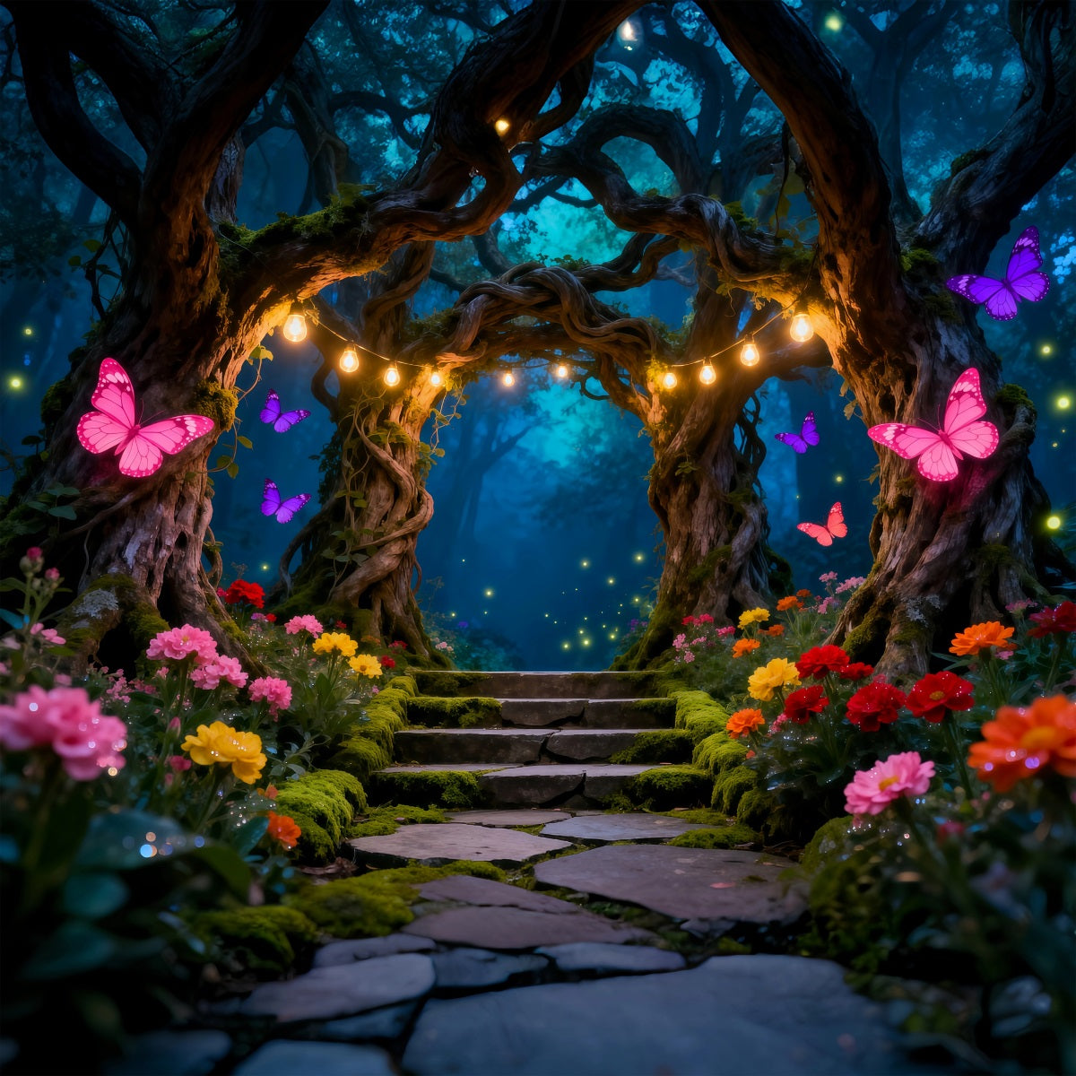 Enchanted Forest Backdrop Ideas Butterfly Lights Twisted Tree Arch Photography Forest Backdrop UK RR63-131