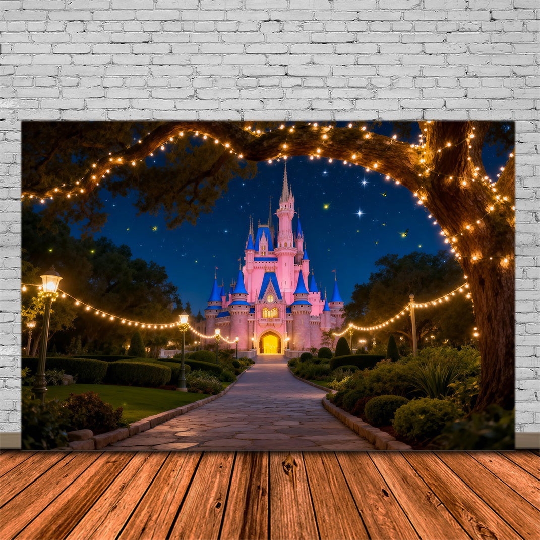 Backdrop Forest Fairytale Castle Night Light Path Forest Backdrops For Photography UK RR63-132