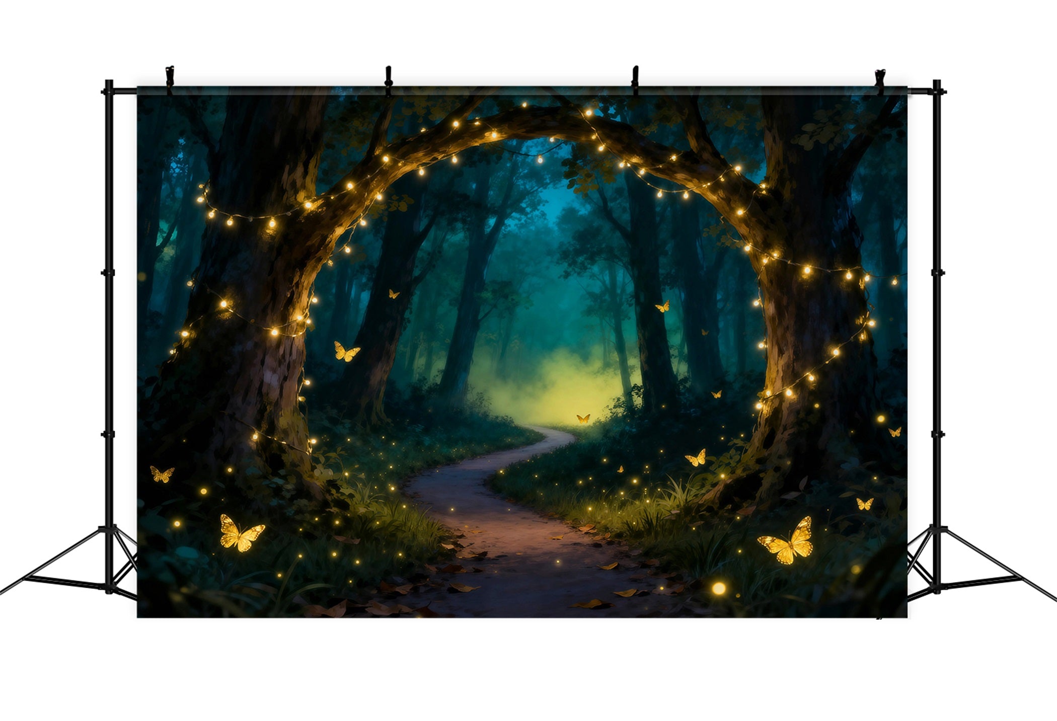 Enchanted Forest Theme Backdrop Golden Light Arch Butterfly Dream Path Forest Backdrop UK RR63-140
