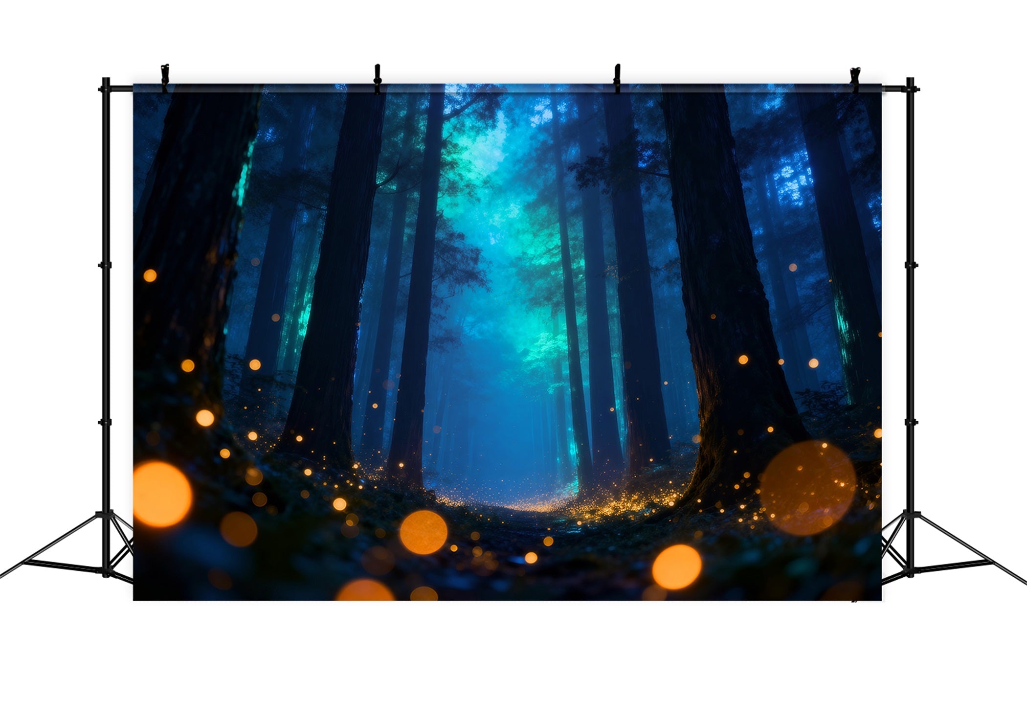 Twilight Forest Backdrop Mystic Blue Fog Firefly Glow Night Forest Backdrop UK RR63-144