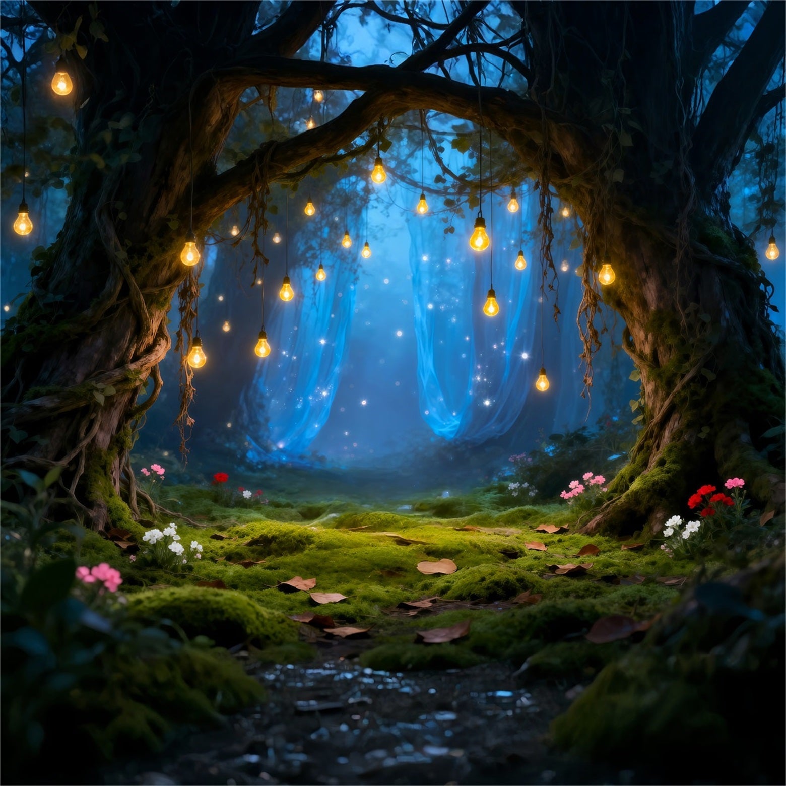 Rain Forest Backdrop Hanging Bulb Magical Mossy Clearing Enchanted Forest Theme Backdrop UK RR63-147