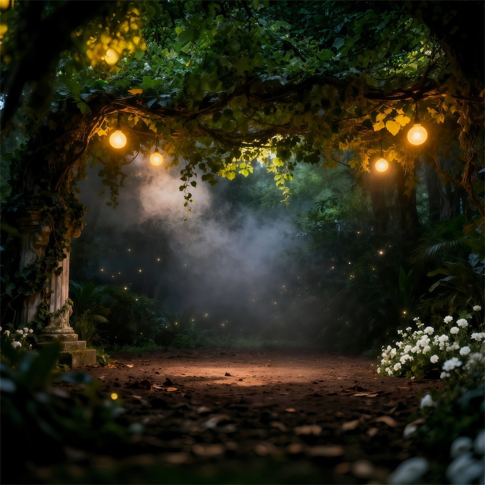 Forest Photo Backdrops Vintage Lantern Misty Secret Garden Spooky Forest Backdrop UK RR63-148