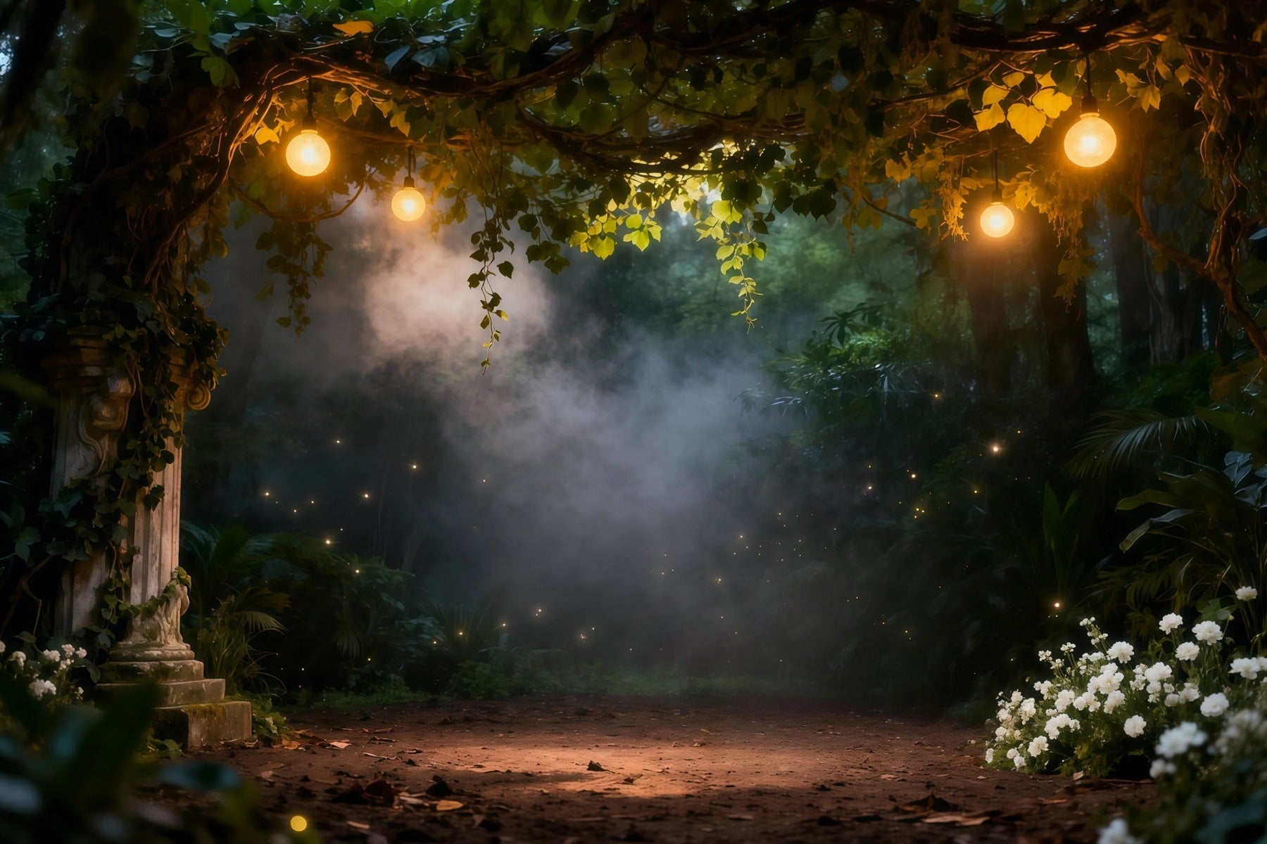 Forest Photo Backdrops Vintage Lantern Misty Secret Garden Spooky Forest Backdrop UK RR63-148