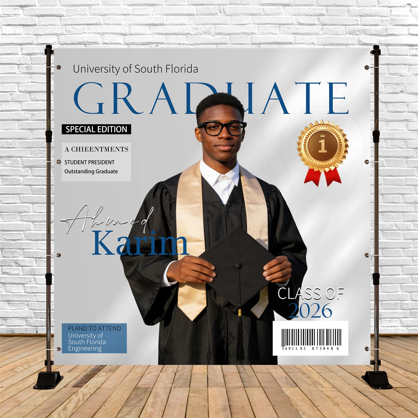 Personalized Graduation Backdrop Modern Magazine Style Graduation Party Backdrop UK RR63-16
