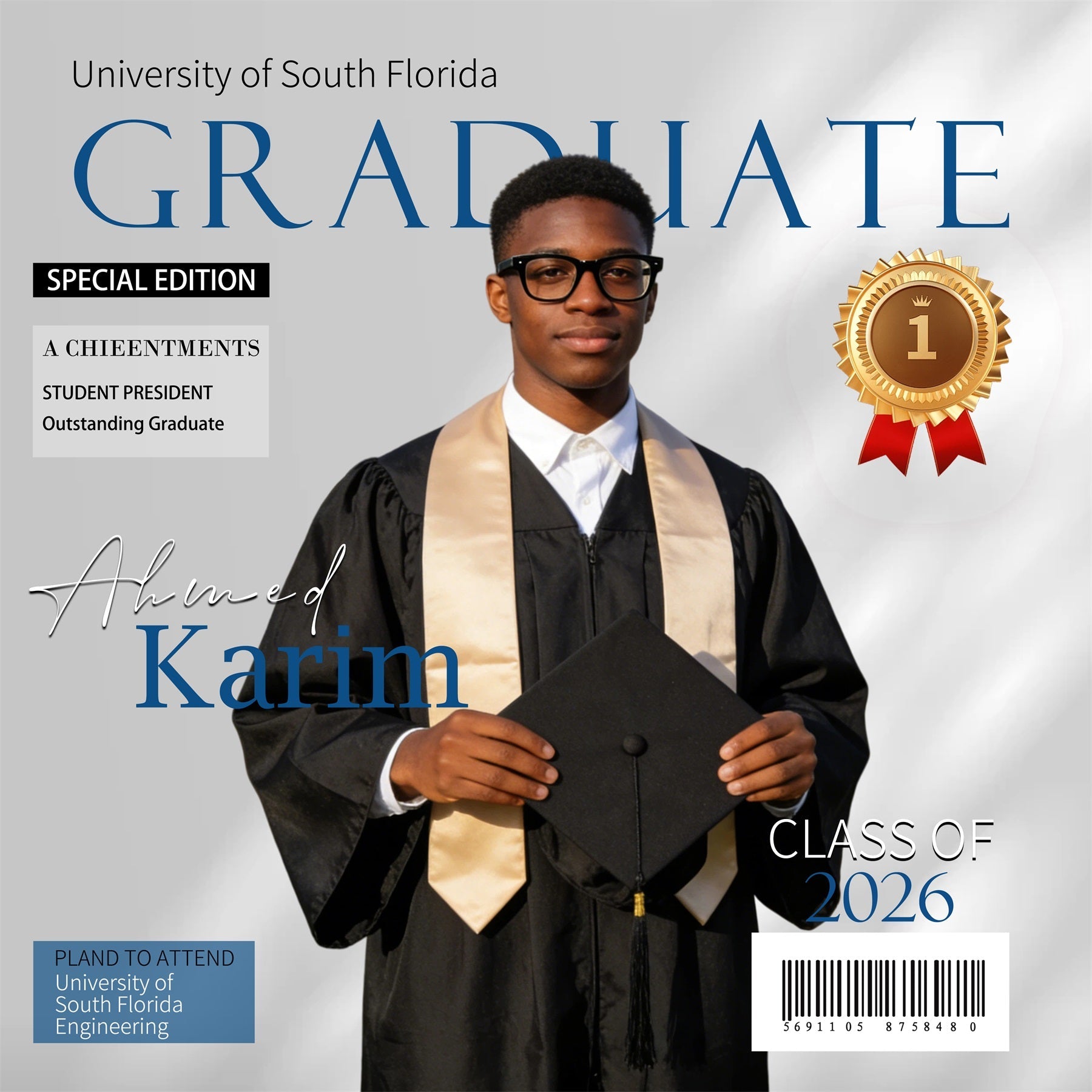 Personalized Graduation Backdrop Modern Magazine Style Graduation Party Backdrop UK RR63-16