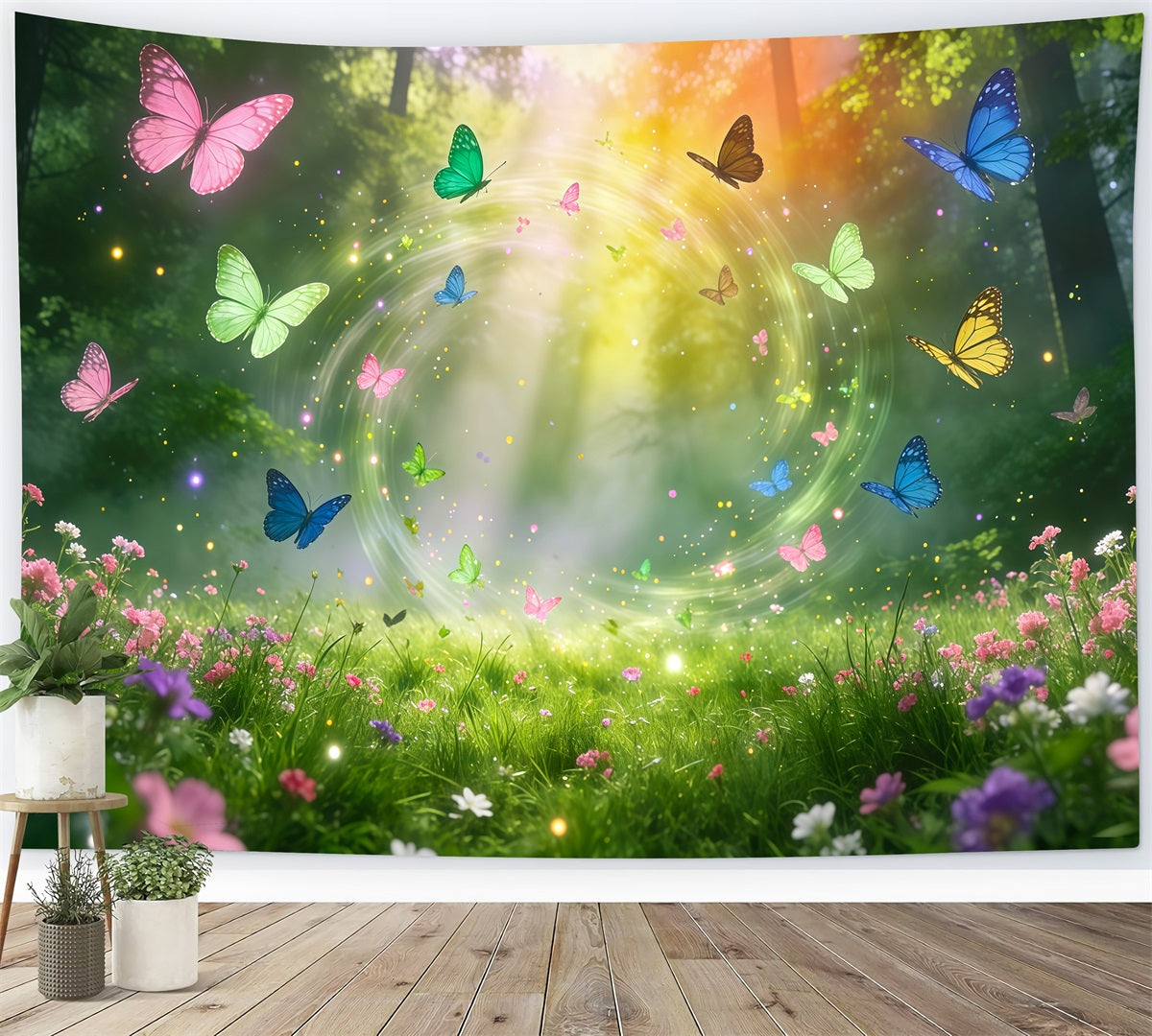 Enchanted Forest Backdrop Diy Colorful Butterfly Circle Magic Light Burst Forest Backdrop UK RR63-160