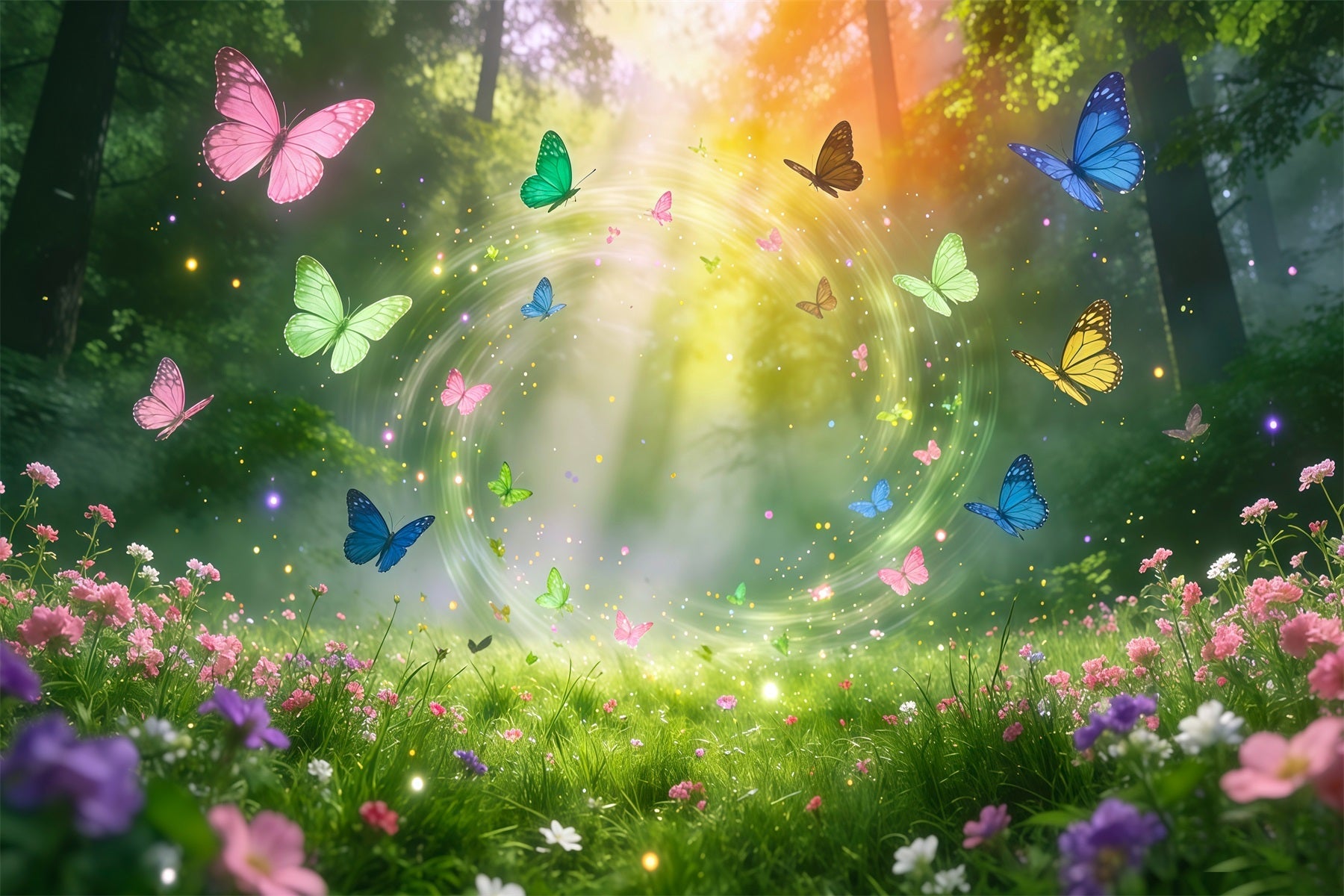 Enchanted Forest Backdrop Diy Colorful Butterfly Circle Magic Light Burst Forest Backdrop UK RR63-160