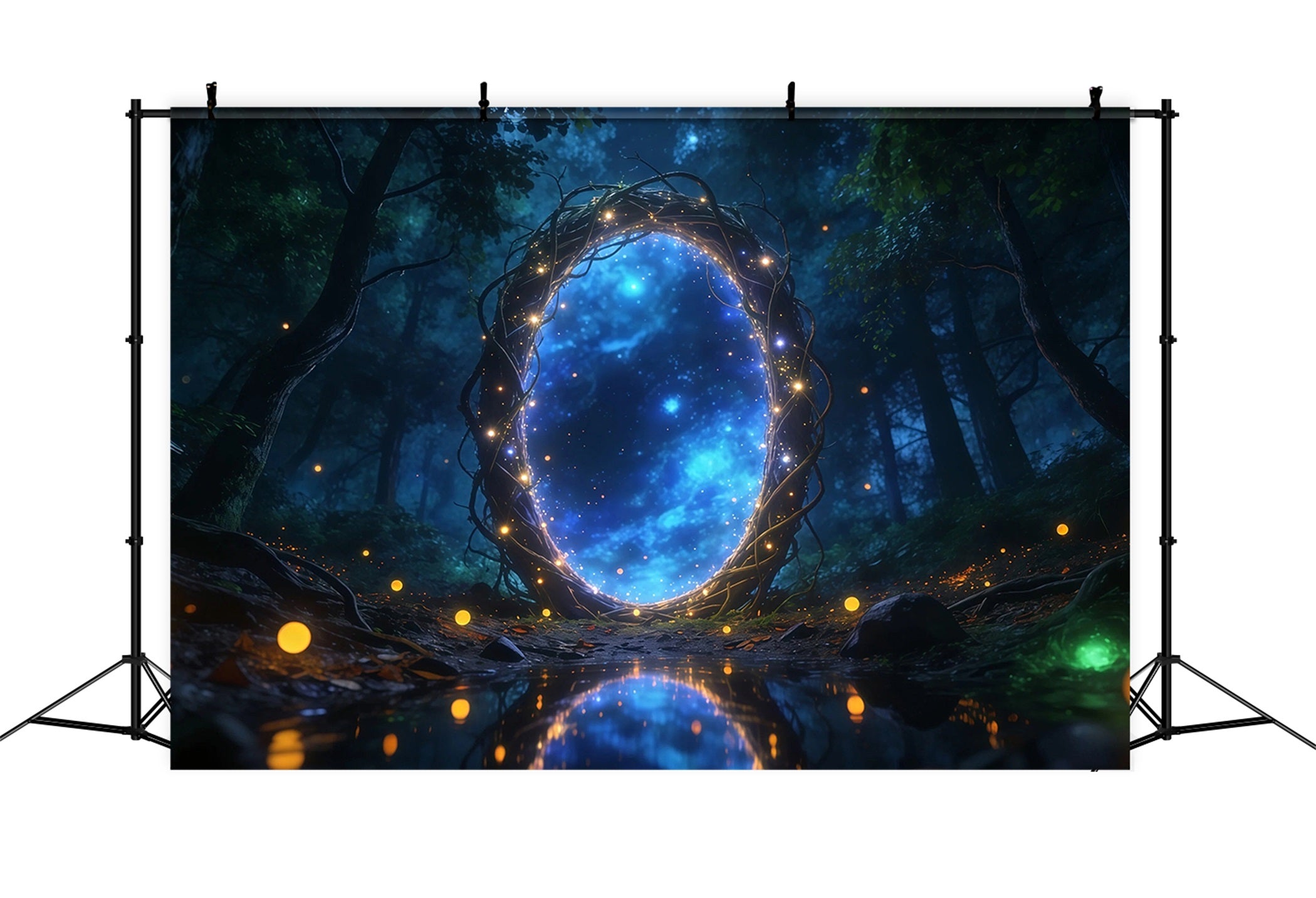 Forest Backdrop Ideas Mystic Light Portal Starry Reflection Pool Forest Photo Backdrop UK RR63-162