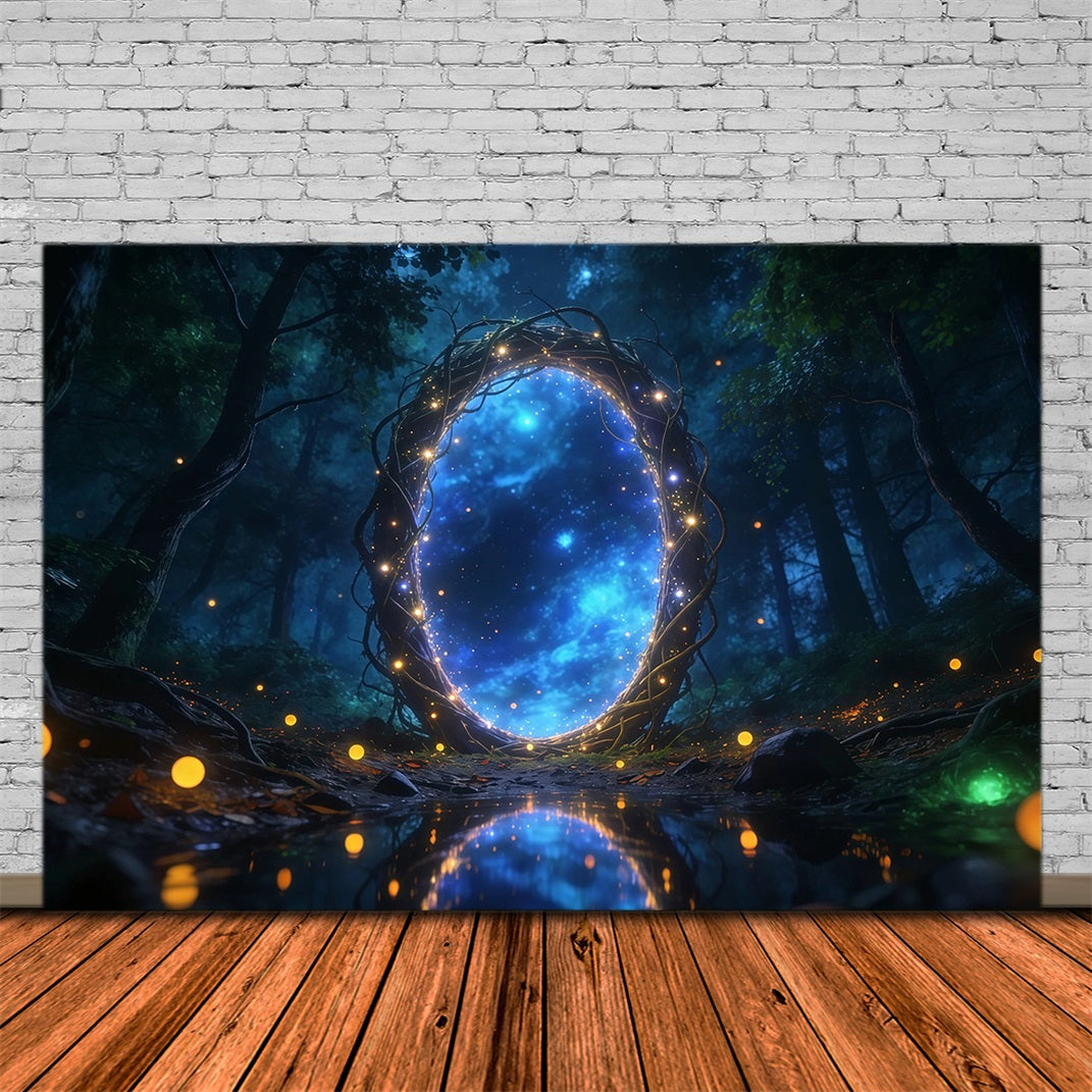 Forest Backdrop Ideas Mystic Light Portal Starry Reflection Pool Forest Photo Backdrop UK RR63-162
